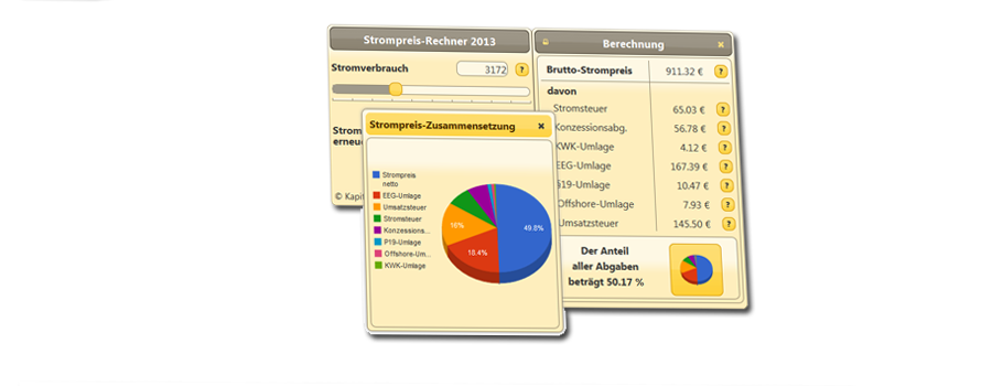 Strompreis-Rechner im Design Sunny